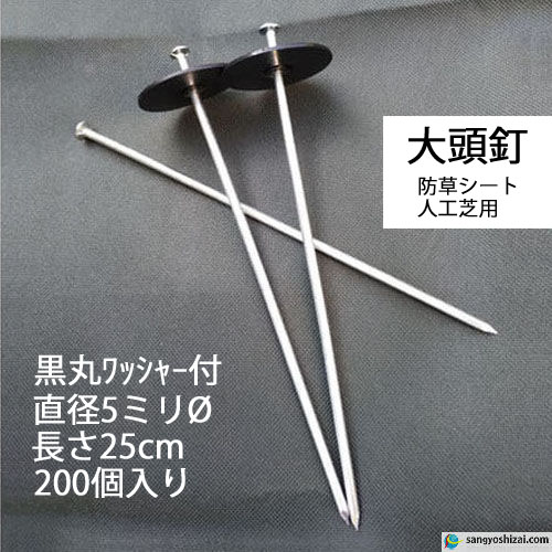 黒丸ワッシャー付き大頭釘 長さ250mm 200個入/CS｜産業資材ドットコム